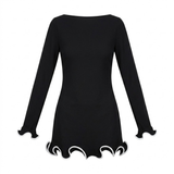 Fitted Short Dress with Long Sleeves and Contrast Ruffle Hem