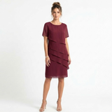 Elegant Chiffon Evening Dress with Layered Ruffles and Round Neckline