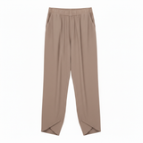 High-Waisted Ankle-Length Wide-Leg Trousers in Linen Blend with Elastic Waist for Women