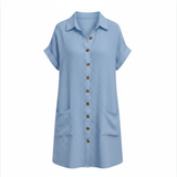 Women's Relaxed-Fit Jersey Dress, Knee Length, V-Neck with Practical Pockets