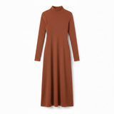 Fitted Long-Sleeved Maxi Dress with High Roll Neck