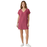 Short Linen Dress with V-Neck and Short Cuffed Sleeves