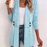 Nova | Ribbed Knit Cardigan with Button Tab in Aqua