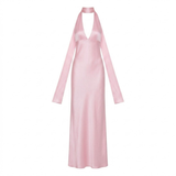 Women's Polyester Evening Maxi Dress with Plunging Neckline and Open Back