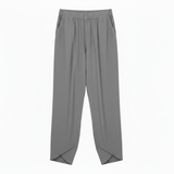 High-Waisted Ankle-Length Wide-Leg Trousers in Linen Blend with Elastic Waist for Women