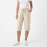 Cotton and Linen Shorts with Elastic Waist and Pockets for Women