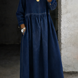 Melissa | Round Neck Long Sleeve Denim Dress
