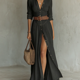 Helenia | Long Maxi Dress with Cutaway Collar and Long Sleeves for Women