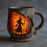 3D Handcrafted Halloween Mug – with Witch and Cat Design
