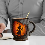 3D Handcrafted Halloween Mug – with Witch and Cat Design