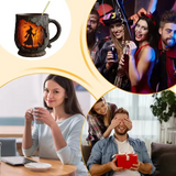 3D Handcrafted Halloween Mug – with Witch and Cat Design