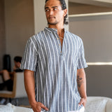 Charles | Men's Striped Linen Shirt with Stand Collar