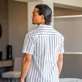Charles | Men's Striped Linen Shirt with Stand Collar