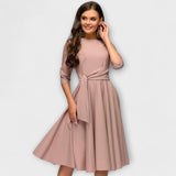 Ana - Elegant Midi Dress with Tie Belt