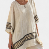Mariella – Elegant Black Striped Linen Top and Flowing Trousers