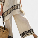 Mariella – Elegant Black Striped Linen Top and Flowing Trousers