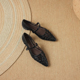 Quenby | Pointed Lattice-Cutout Mary Jane Flat
