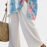 Valentina – Comfortable Essential Linen Top and Bamboo Striped Trousers