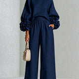 Lenna | Floral-Sleeve Top & Wide-Leg Trousers Set