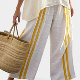 Arianna – Elegant Yellow Striped Linen Top and Wide-Leg Trousers