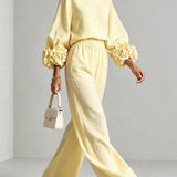 Lenna | Floral-Sleeve Top & Wide-Leg Trousers Set