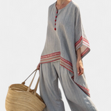Rossella – Sophisticated Asymmetric Blouse and Wide-Leg Ethnic Trousers