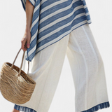 Ornella – Sophisticated Striped Blue Top and Trousers with Hem Detail