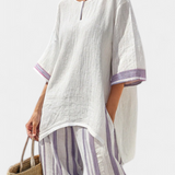 Allegra – Comfortable Blouse and Bamboo Striped Trousers