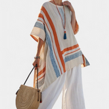 Loredana – Sophisticated Asymmetric Blouse and Wide-Leg Linen Trousers