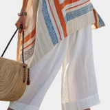 Loredana – Sophisticated Asymmetric Blouse and Wide-Leg Linen Trousers