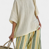 Caterina – Sophisticated Top and Striped Linen Trousers