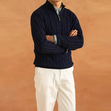 Men's Luxury Roll Neck - Knitted Jacquard Jumper with Zip