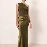 Aleida | One-Shoulder Satin Maxi Dress