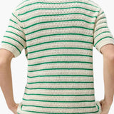 Weston | Men's Green Striped Crochet Summer Shirt with Button Fastening