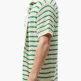 Weston | Men's Green Striped Crochet Summer Shirt with Button Fastening