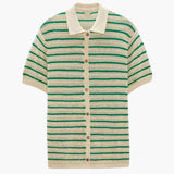 Weston | Men's Green Striped Crochet Summer Shirt with Button Fastening