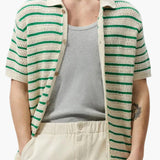 Weston | Men's Green Striped Crochet Summer Shirt with Button Fastening