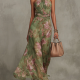Serena | Green Floral Maxi Dress with Wrap Neckline