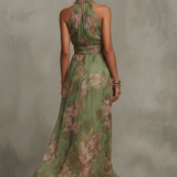 Serena | Green Floral Maxi Dress with Wrap Neckline
