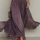 Marie - Chiffon Maxi Dress with Purple Keyhole Neckline