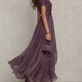 Flavia | Long Purple Dress with Keyhole Neckline
