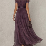 Flavia | Long Purple Dress with Keyhole Neckline