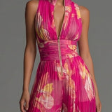 Leabella | Fuchsia Floral Pleated Jumpsuit