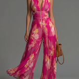 Leabella | Fuchsia Floral Pleated Jumpsuit