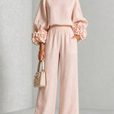 Lenna | Floral-Sleeve Top & Wide-Leg Trousers Set