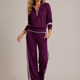 Half-Zip Jumper and Wide-Leg Trousers Set for Women