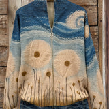 Yolanda | Quilted Zip-Up Cardigan, Dandelion Field