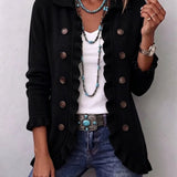 Zaira | Deep Black Ribbed Knit Jacket with Ruffles