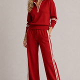 Half-Zip Jumper and Wide-Leg Trousers Set for Women