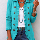 Silvana | Turquoise Ribbed Knit Jacket with Ruffles